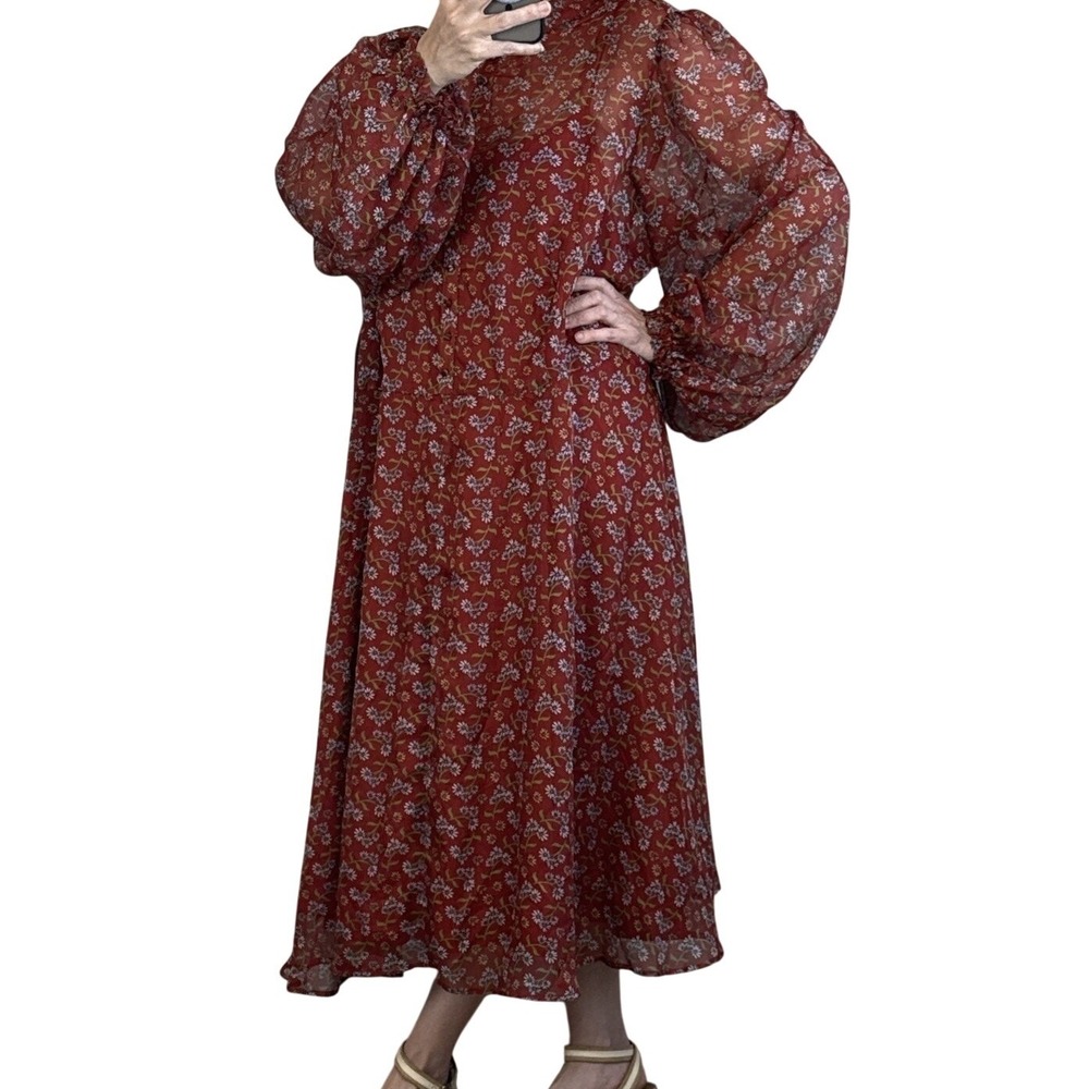 UniqueVintage Women Leota Swing Dress Plus Size 4X 22-24 Rust Floral Puff Sleeve